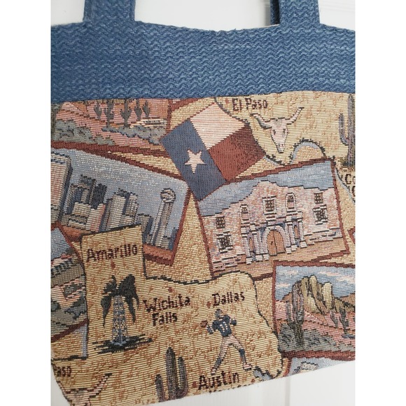None Handbags - Texas Tapestry Western Tote Bag Blue Multicolor Map Boho OS